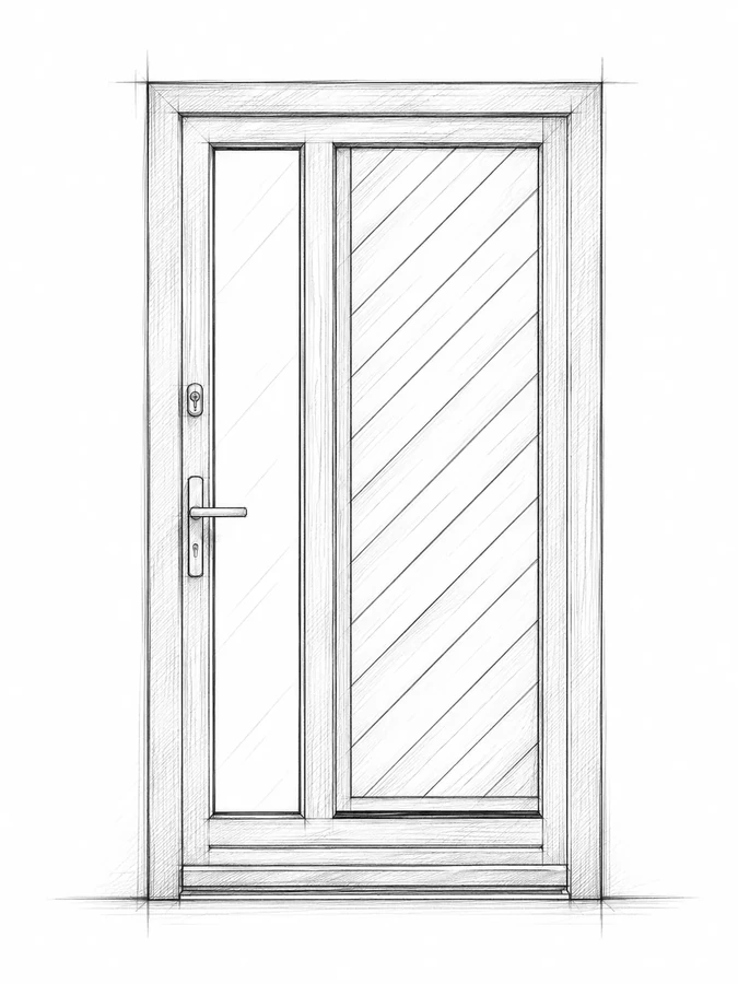 Sketch of a wooden exterior-door construction