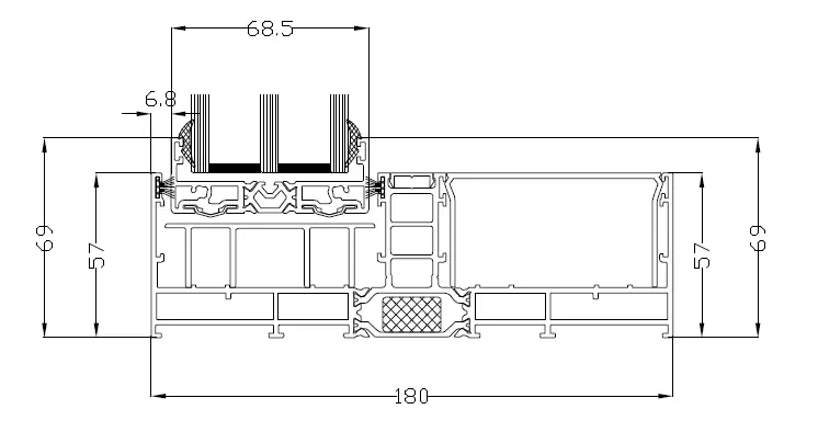 CORTIZO COR VISION PLUS 180 mm aliuminio stumdomos sistemos techninis pjūvis su matmenimis