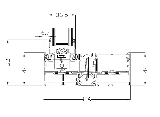 CORTIZO COR VISION 116 mm aluminium sliding system technical cross-section with dimensions
