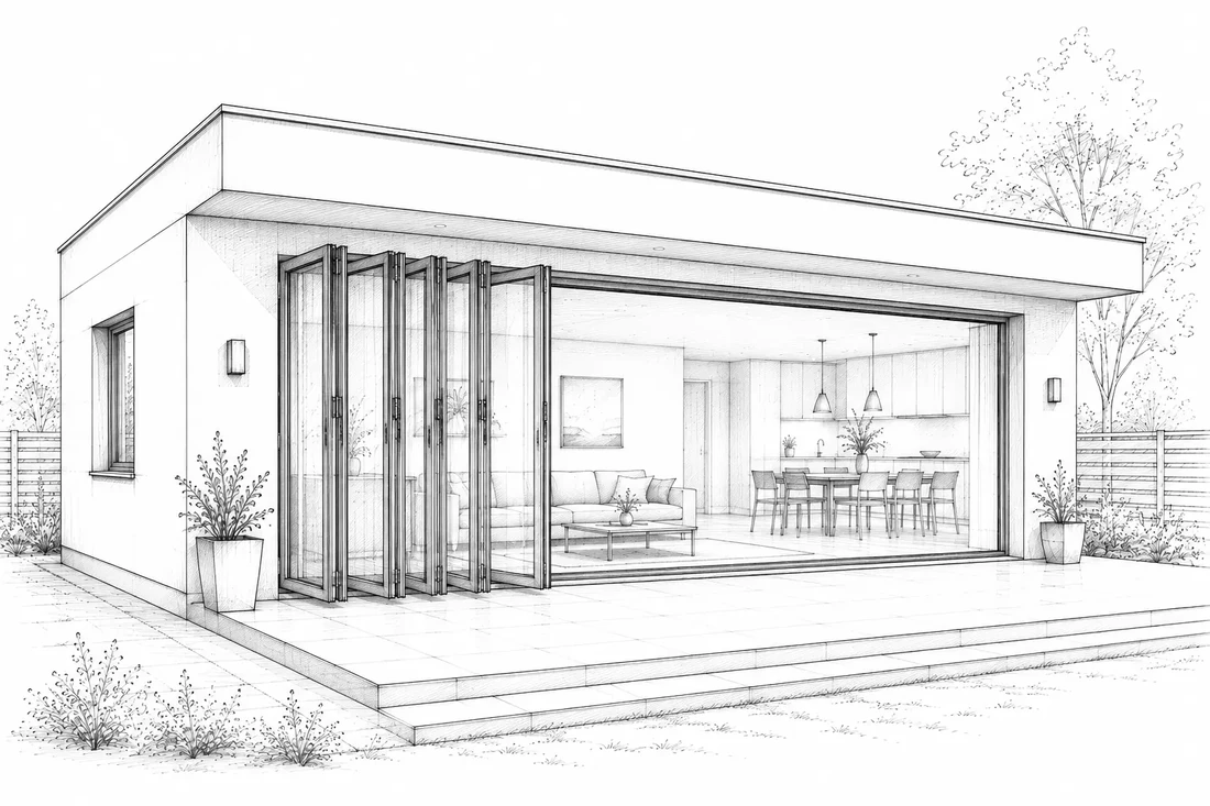 House sketch with an MB-86 Fold Line HD style folding terrace door