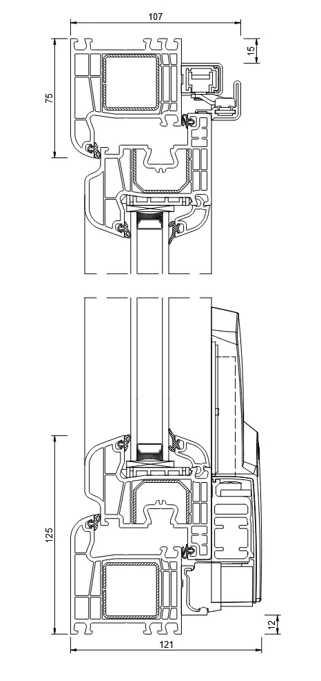 IGLO 5 PSK technical profile cross-section with fittings and dimensions