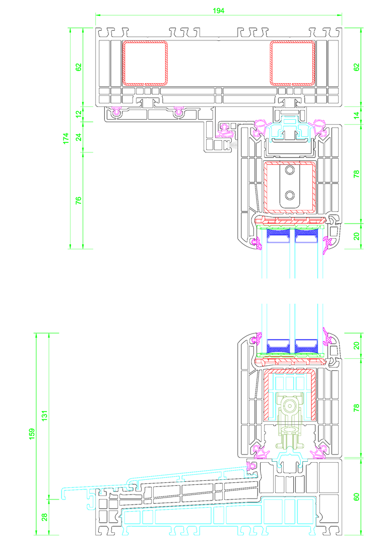 IGLO-HS 194 mm terrace system technical profile cross-section with dimensions