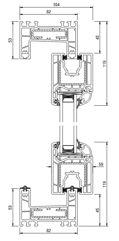 IGLO SLIDE 82 mm PVC stumdomos terasų sistemos techninis pjūvis su matmenimis