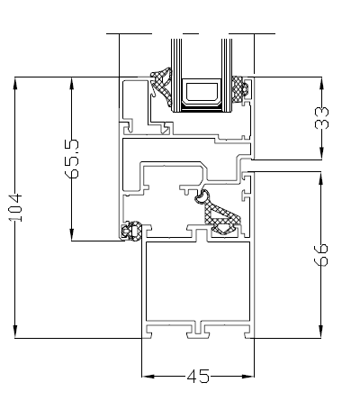 MB-45 45 mm aliuminio lango profilio techninis pjūvis su matmenimis