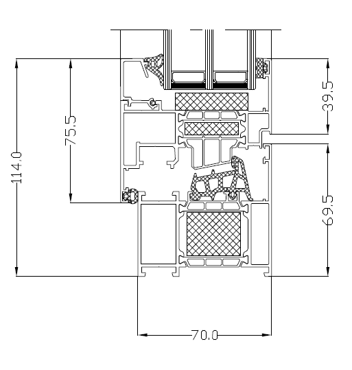 MB-79N SI 70 mm technical aluminium window profile cross-section with dimensions