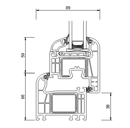 IGLO EXT 70 mm technical window profile cross-section with dimensions