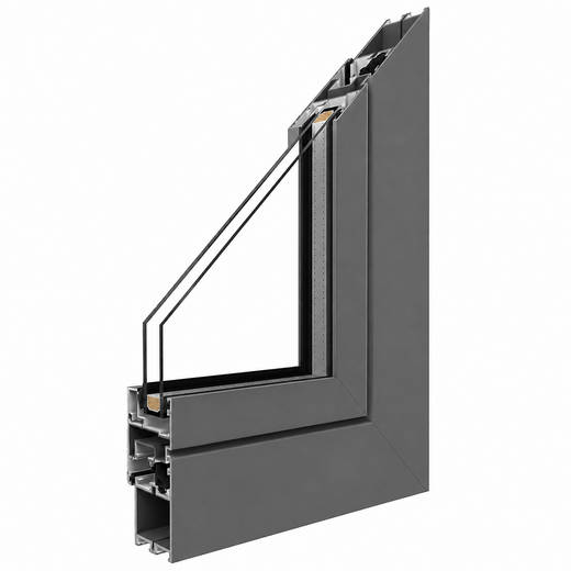 Graphite-grey MB-45 aluminium window profile cutaway