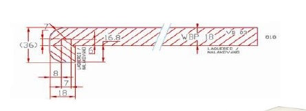 Laminated MDP interior window sill cross-section with dimensions