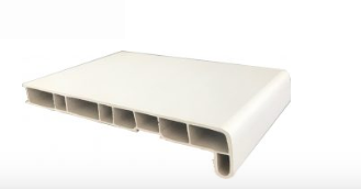White PVC interior window sill profile and cross-section
